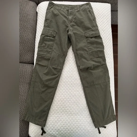 Carhartt WIP Regular Cargo Pants Cotton Ripstop Cypress Rinsed Green Size 29x32 - Picture 4 of 15